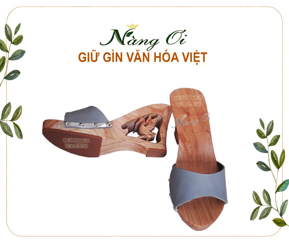 Guốc gỗ chạm khắc phượng hoàng cao 10cm